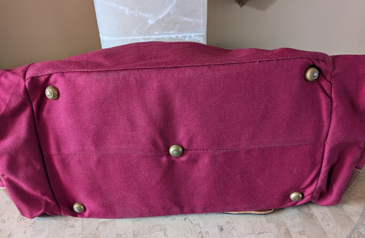 Vintage LLBean Canvas/Leather Red Canvas Shoulder Handle Travel Duffle Bag 24″