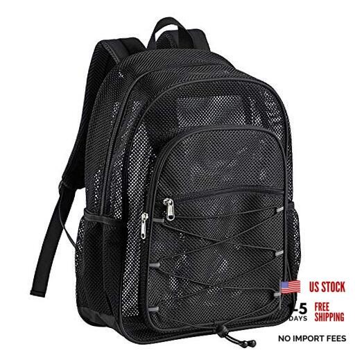 Heavy Duty Mesh Backpack, See Through College Backpack, Semi-transparent Black
