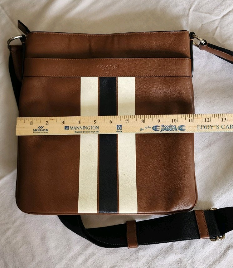 Coach Striped Messenger Bag Brown Black White Adjustable Strap