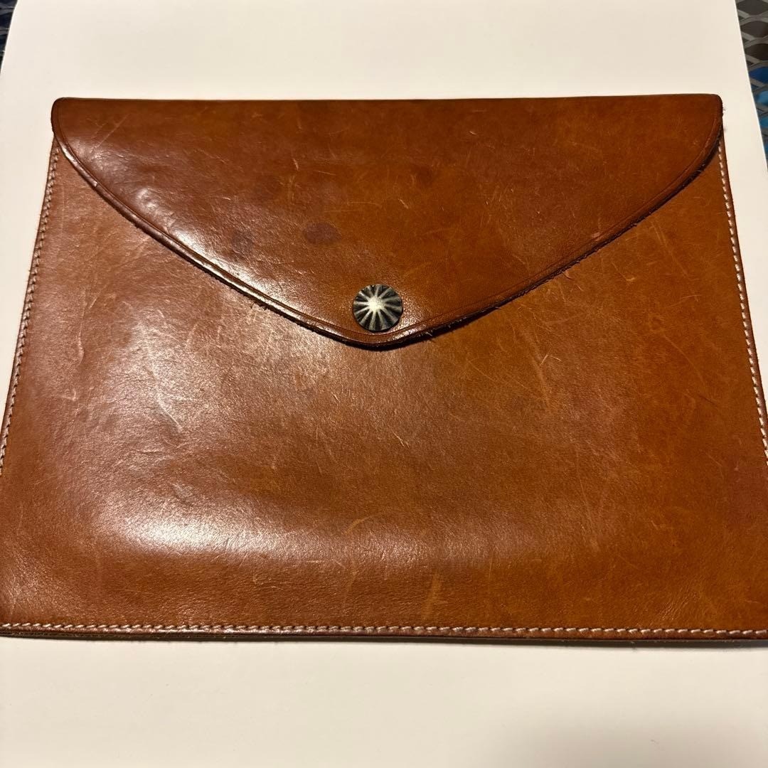 RRL Ralph Lauren Concho Leather Clutch Bag Brown Vintage Double RL Auth