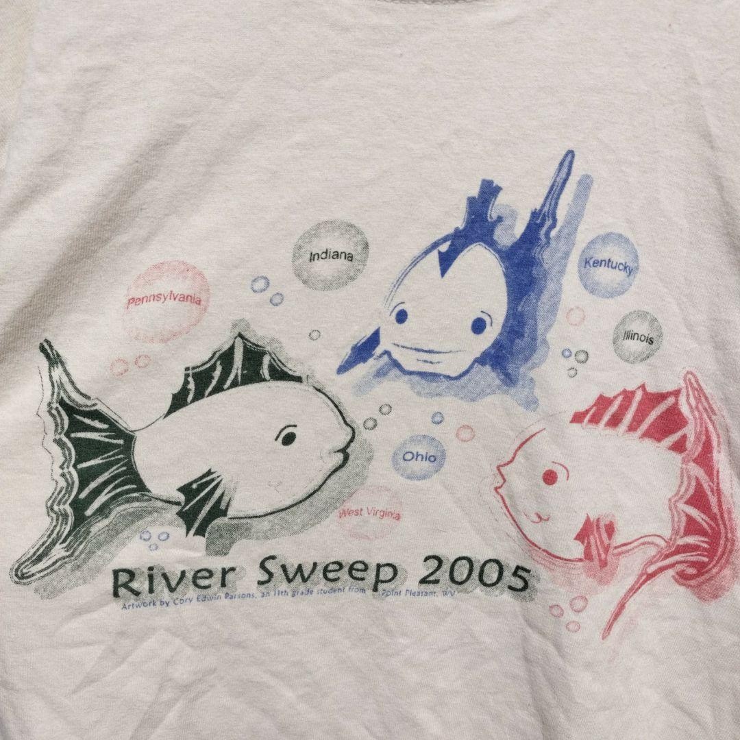 Jerseys Fish Print Crew Neck Short Sleeve Cut and Sewn M White Cotton Souvenir