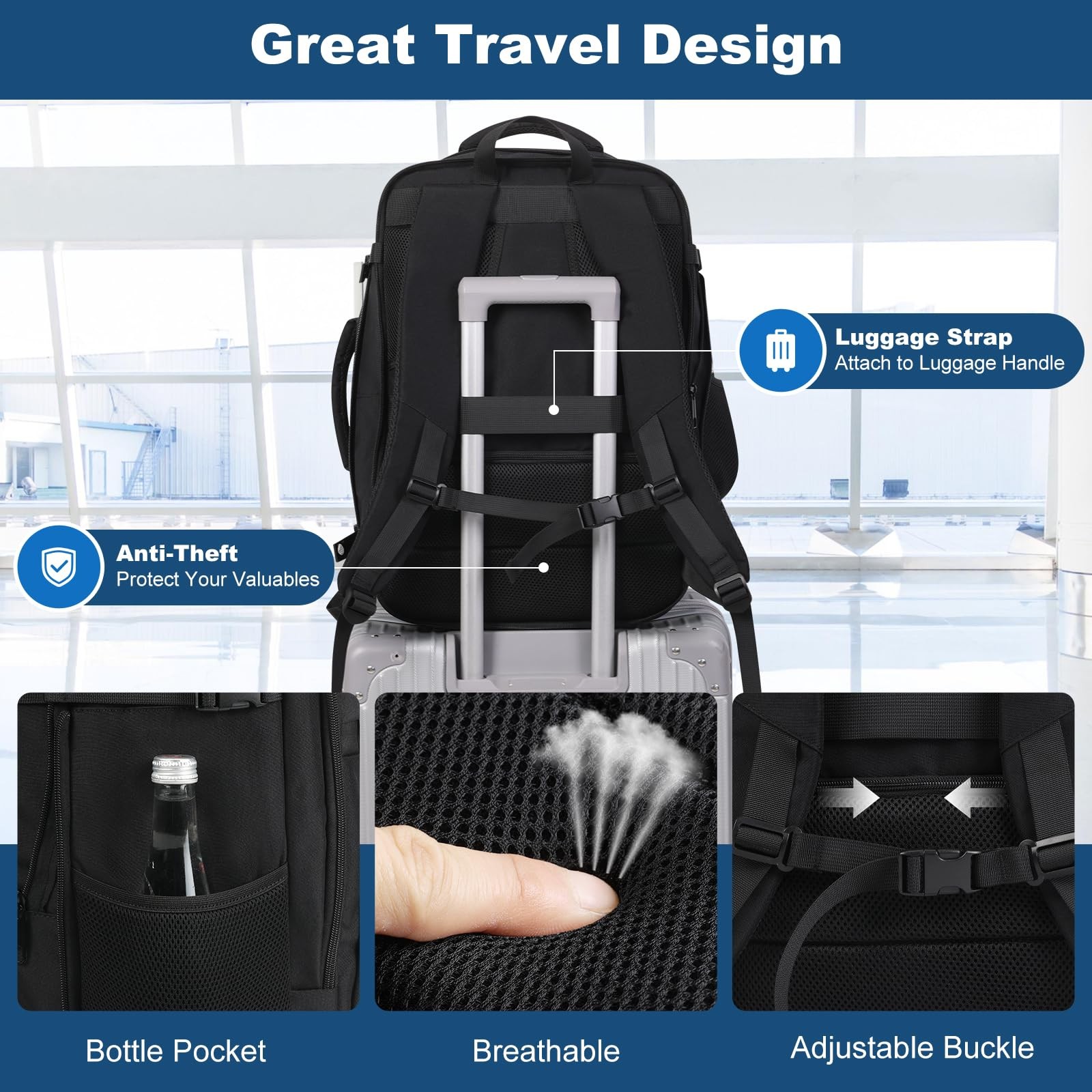 Travel Backpack,Carry on Backpack Expandable 40-50L with USB Cable Port,Fits …