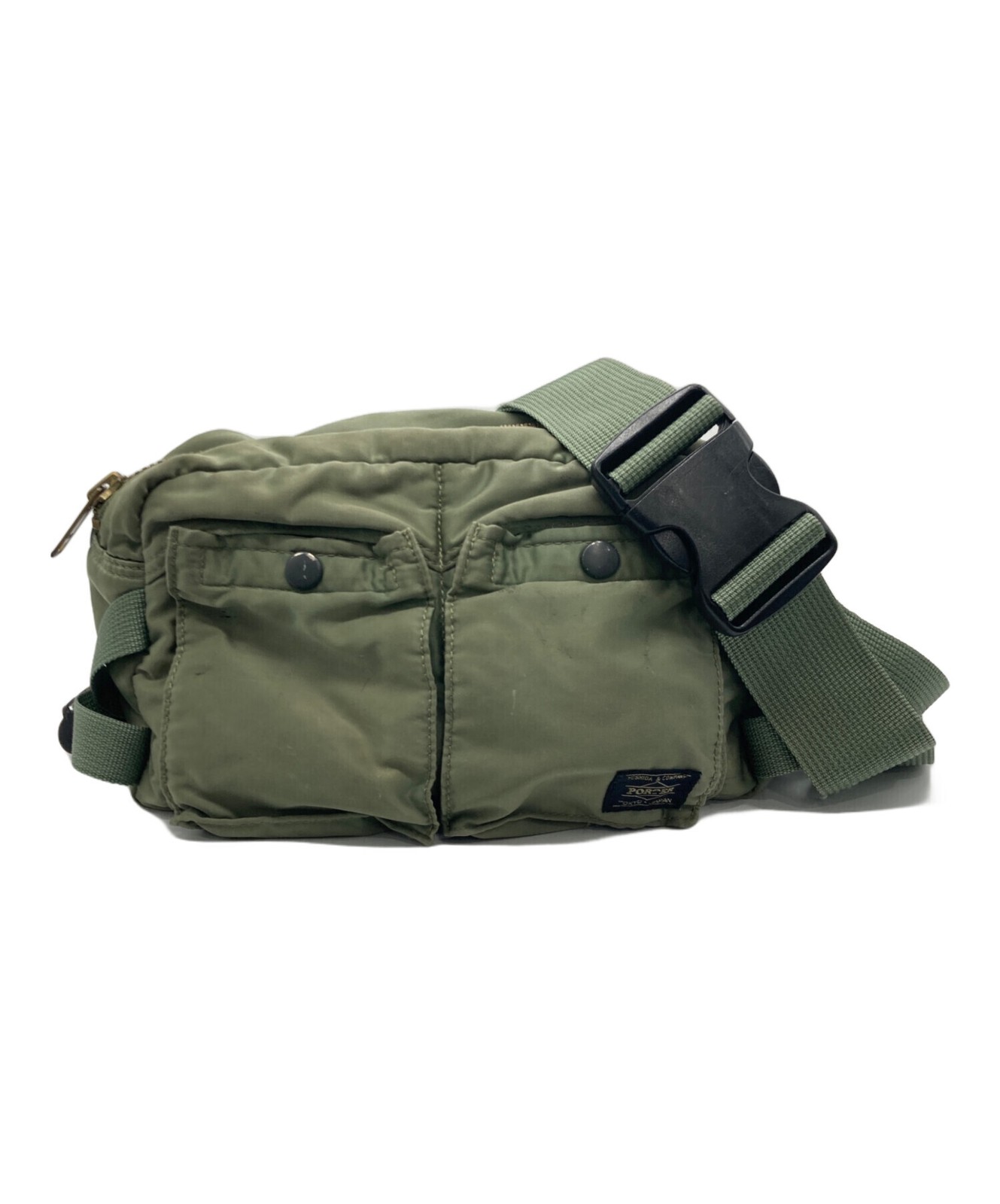 PORTER Nylon Khaki Crossbody Shoulder Bag Men Outer Pockets 28cm x 15cm 11cm