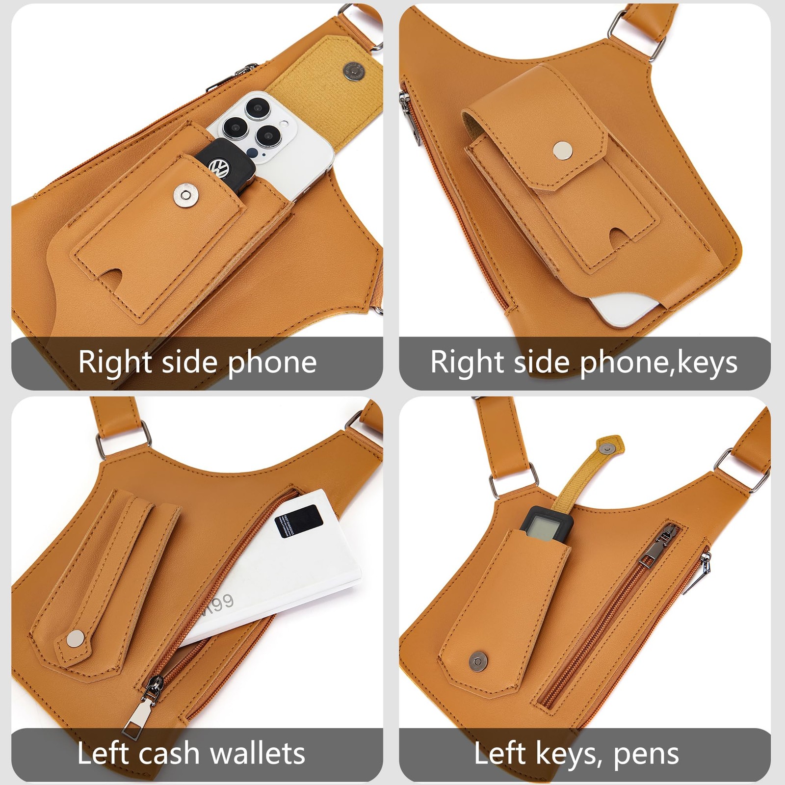 Double Shoulder Armpit Bag for Men, Adjustable Underarm Shoulder Bag AntiThef…