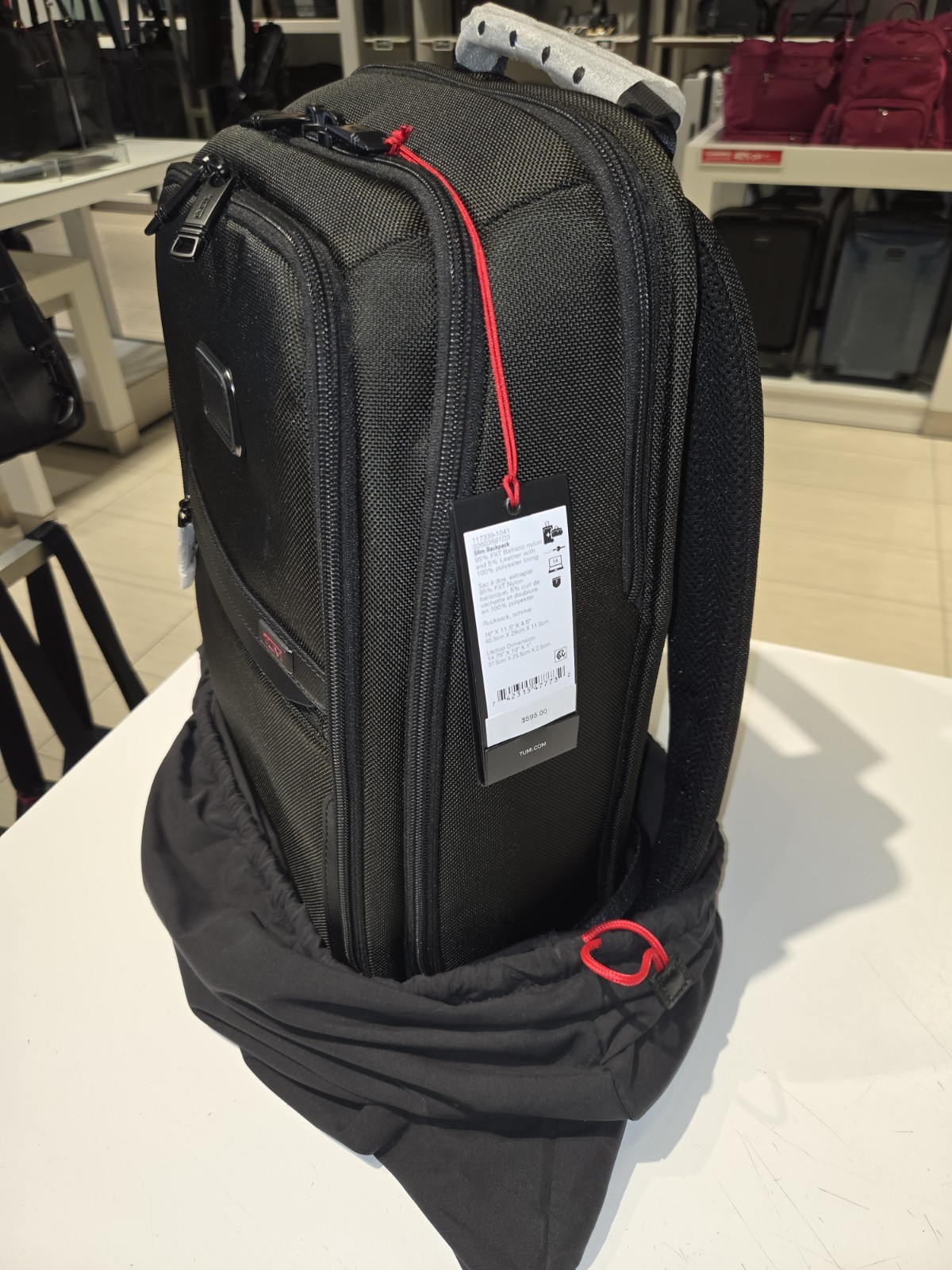 NWT TUMI ALPHA Blk Ballistic Nylon Slim Backpack+Red Pouch+Organizer Travel Tote