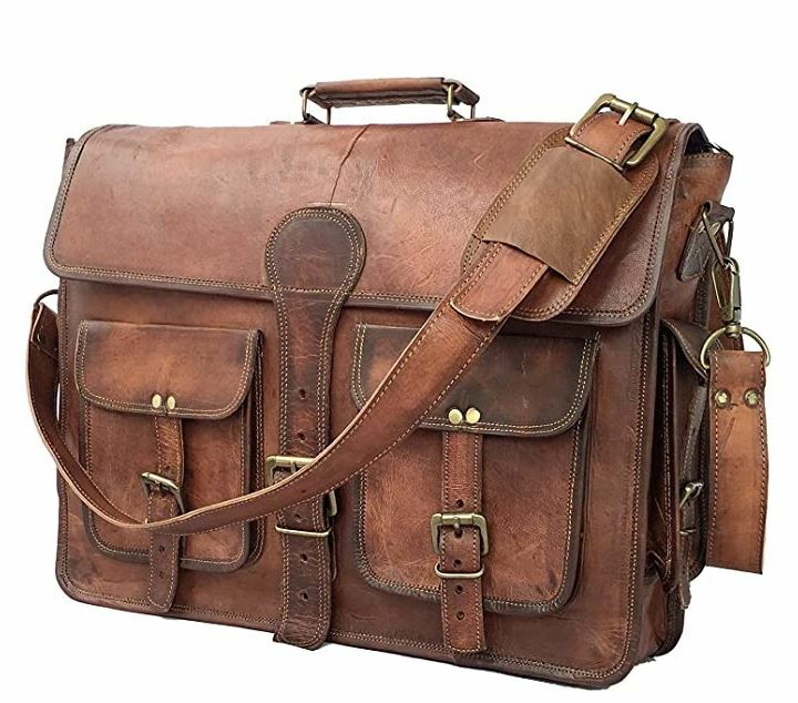 Cuero 18123321 DHK 18in Large Vintage Handmade Leather Bag for Laptop – Brown