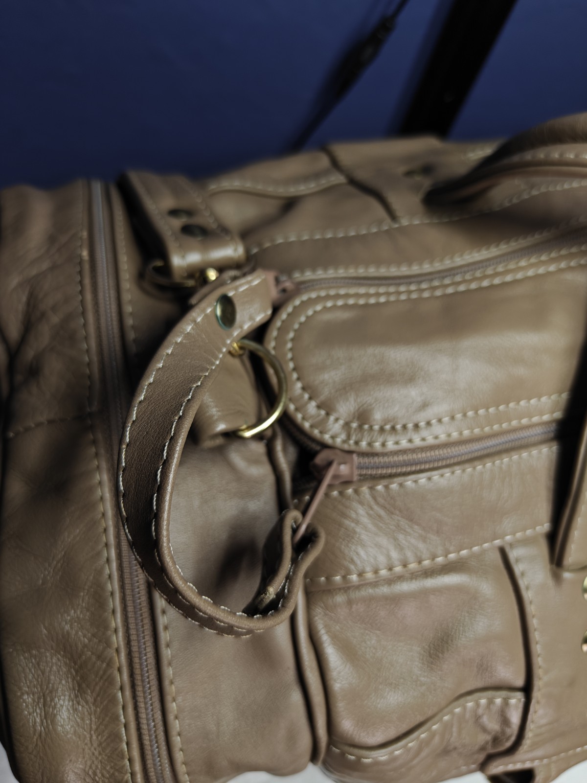 Carroll Top Grain Leather Goods Duffle Carry On Bag Taupe Brown Vintage