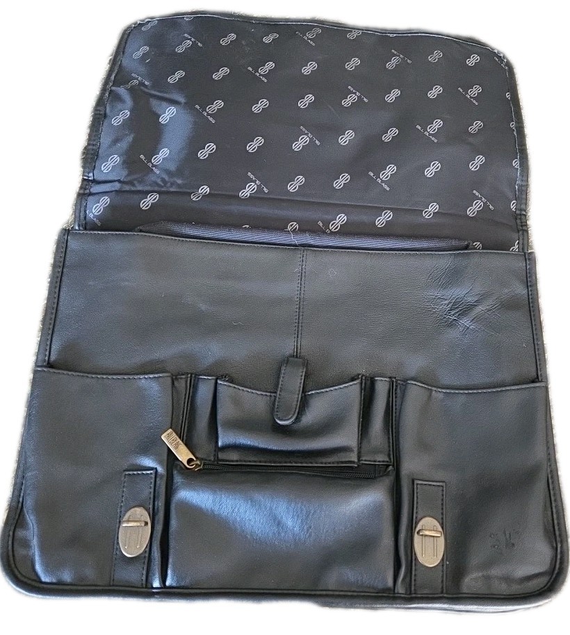 Bill Blass Leather Laptop Satchel Bag Black Crossbody Messenger Breifcase EUC