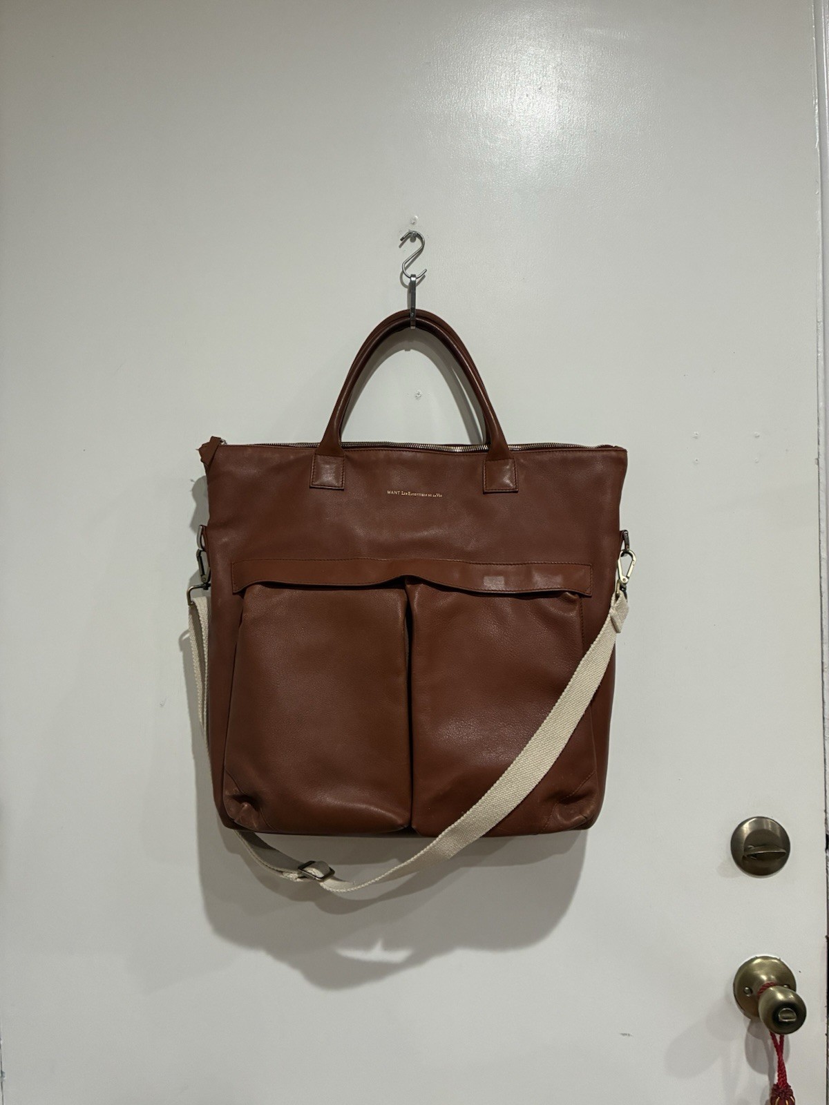 WANT Les Essentiels O’Hare Large Leather Tote Crossbody Travel Bag Light Brown