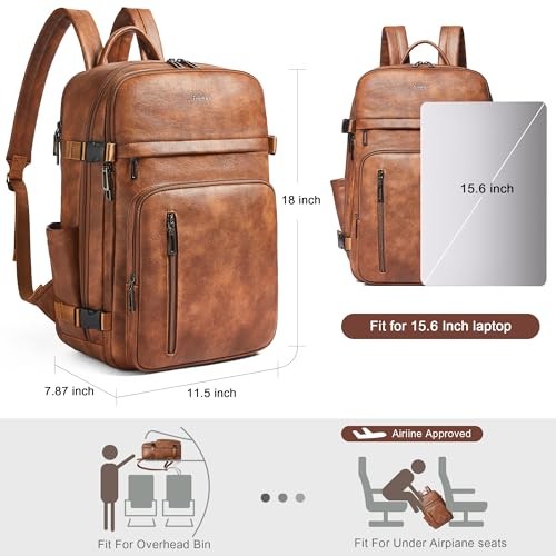Travel Backpack for Women, Fits 17.0″ Notebook, Stylish Lay-Flat 2-1 Brown
