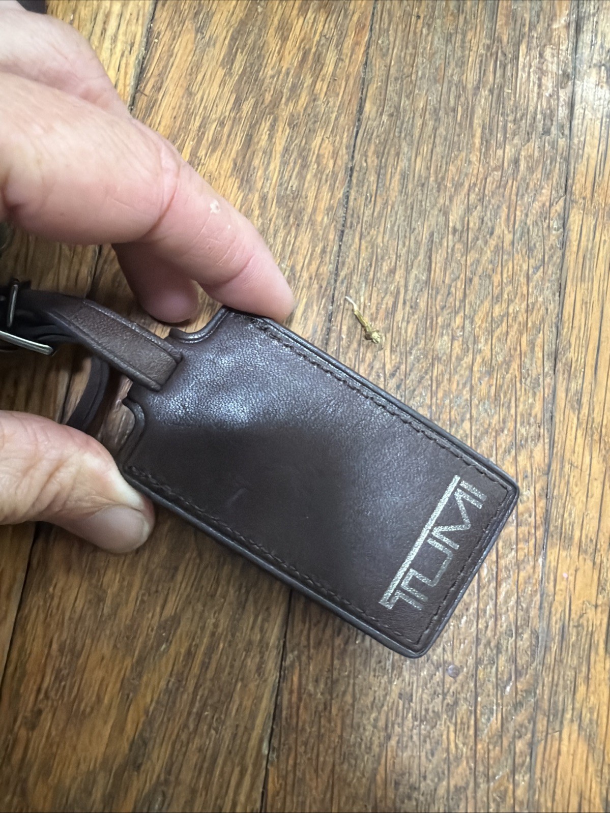 Tumi Dark Brown Leather Laptop Messenger Bag With Web Strap
