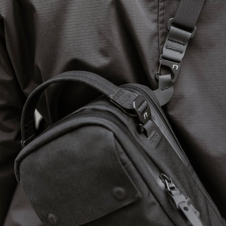 Black Ember KOMPAK Shoulder Bag, Unisex Travel Bag Men Black Nylon Bag