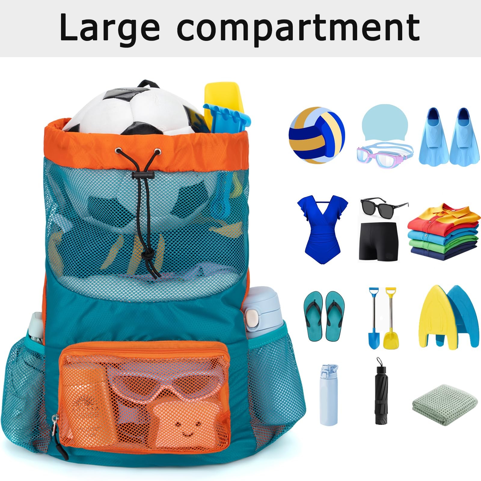 Swim Bag for Kids Drawstring Backpack for Boys Lightweight Mesh Beach Backpac…