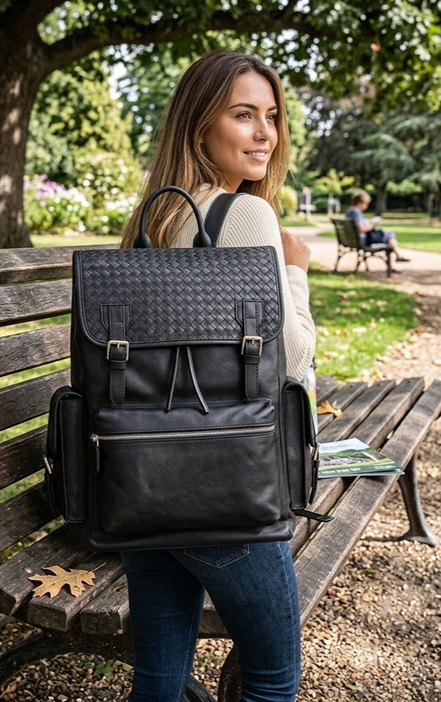 Handmade Woven Leather Backpack Laptop Bag Travel Work Rucksack Men Women