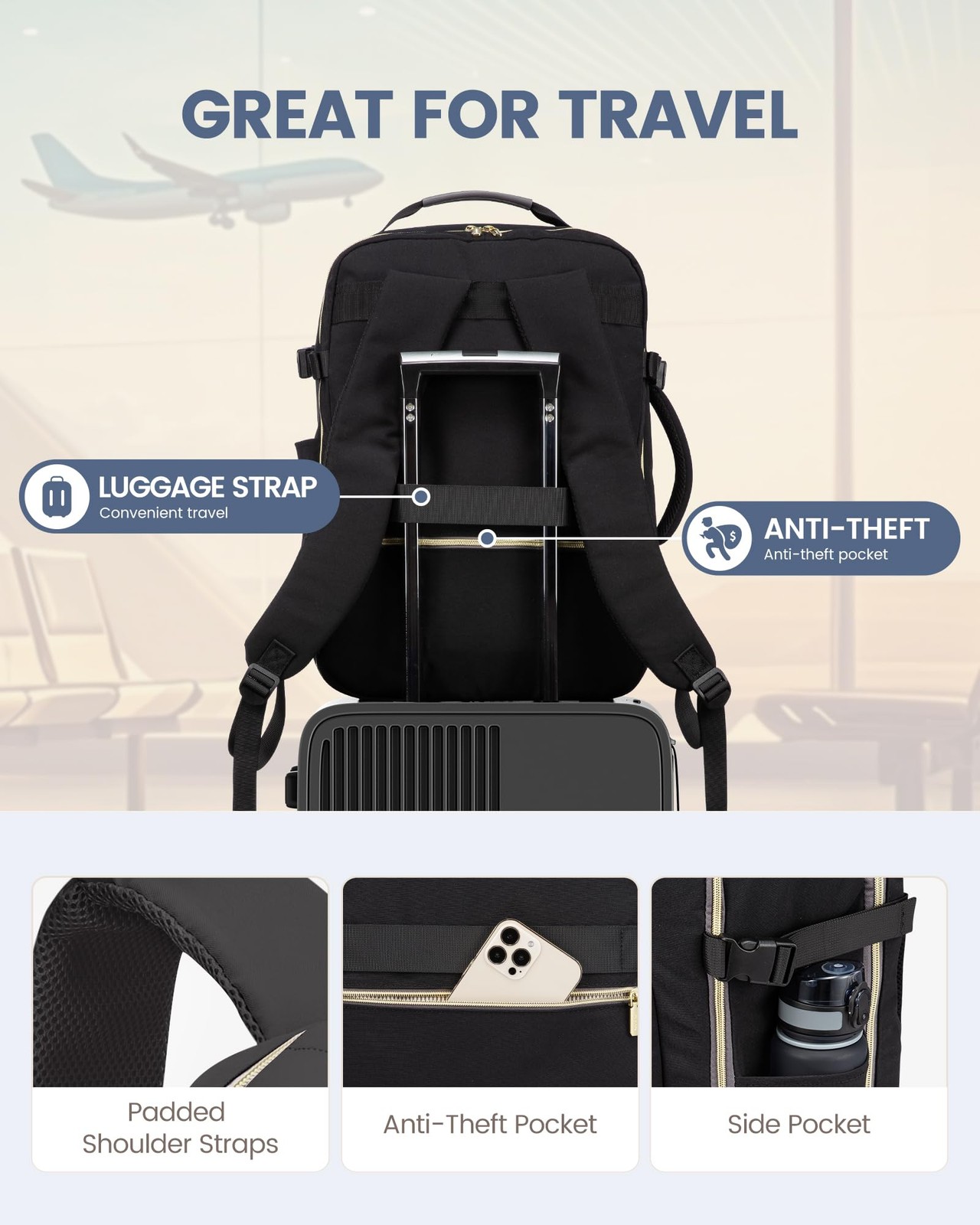 40L Travel Backpack Flight Approved Carry on Backpack,3 Packing Cubes,Waterpr…