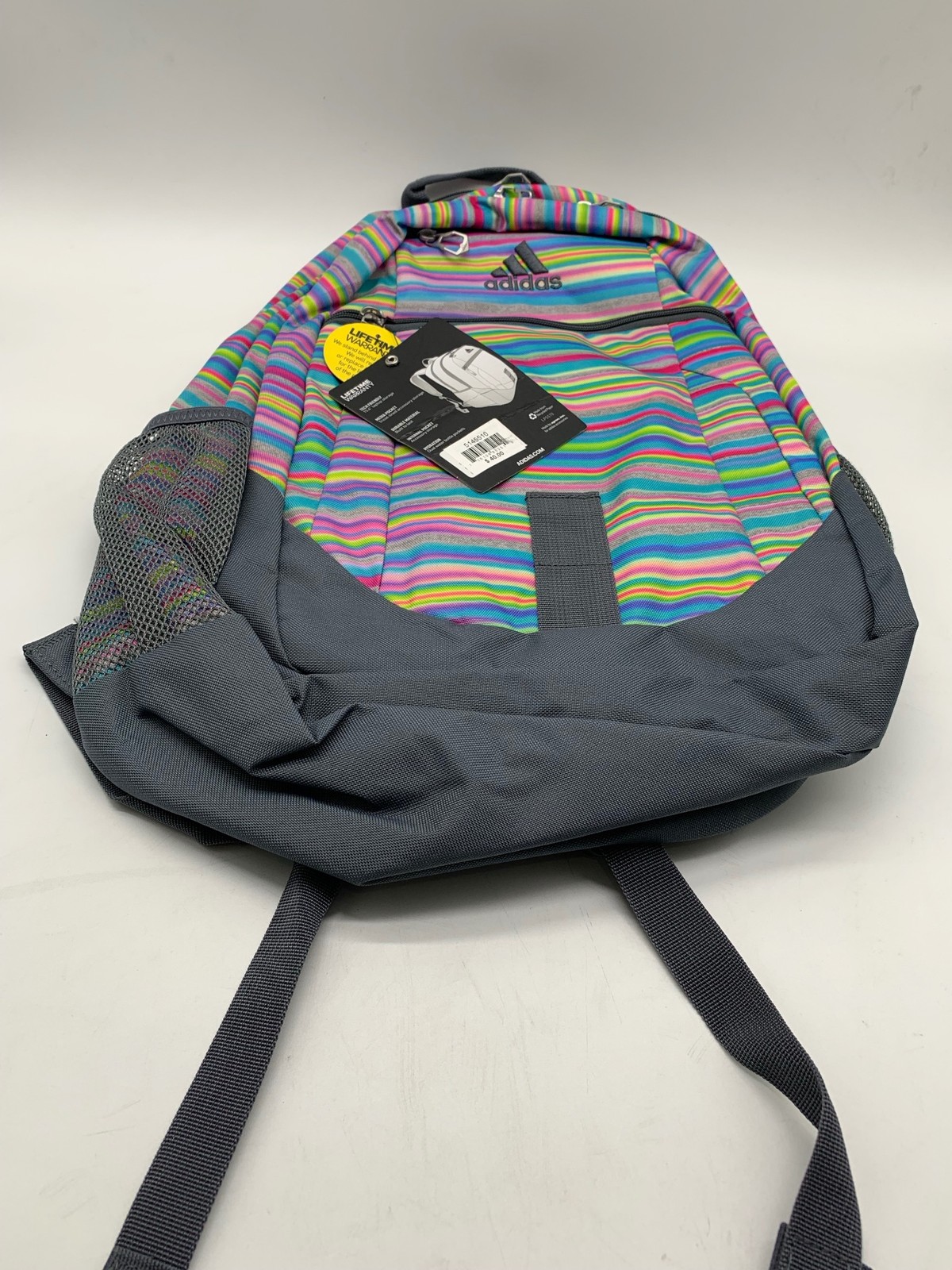 Adidas Backpack Unisex One Size Striped Multicolor Gray School Laptop Bag New