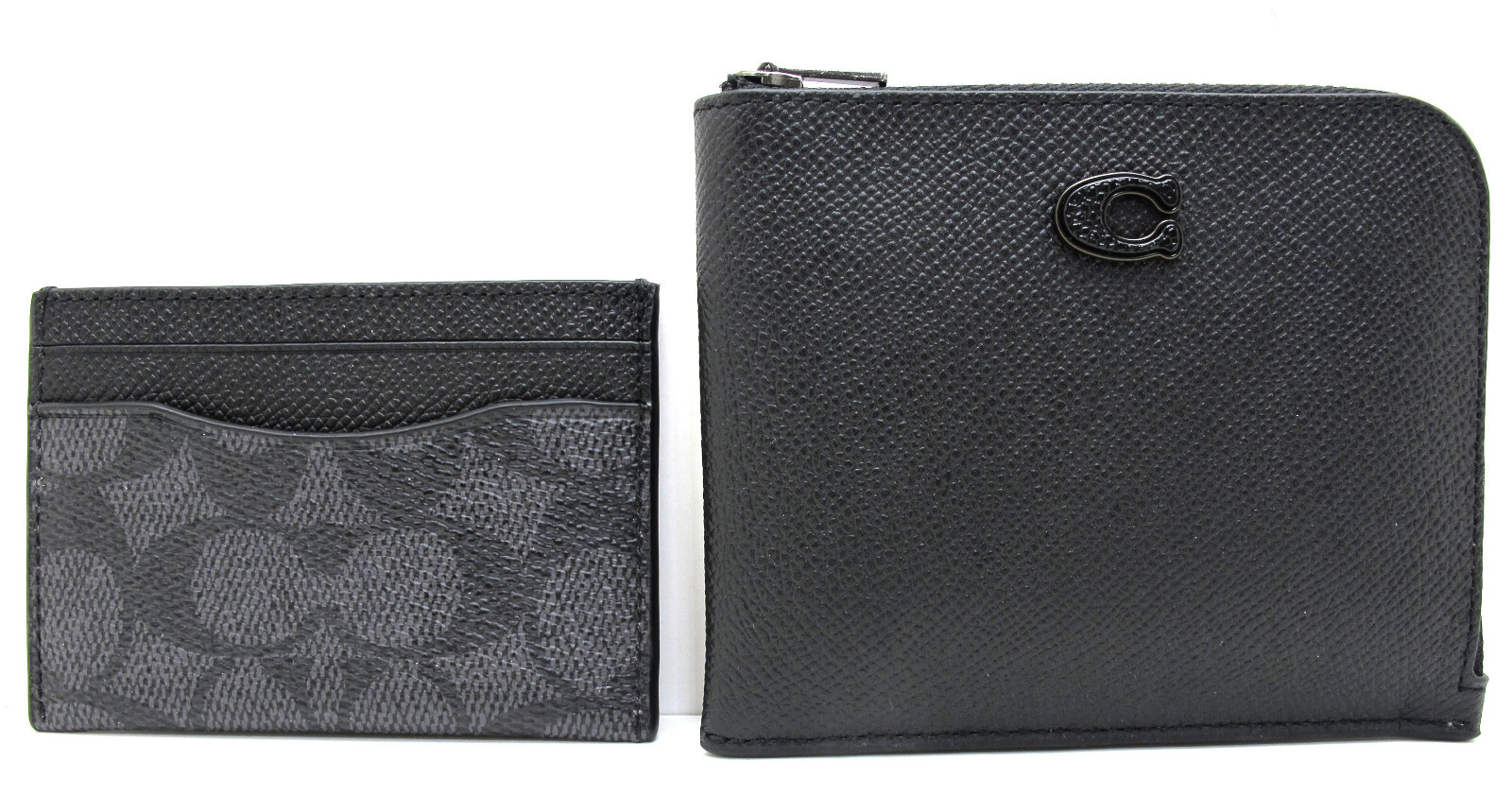 NEW Authentic COACH Crossgrain Leather 3 in 1 LZip Card Wallet Black/Charcoal