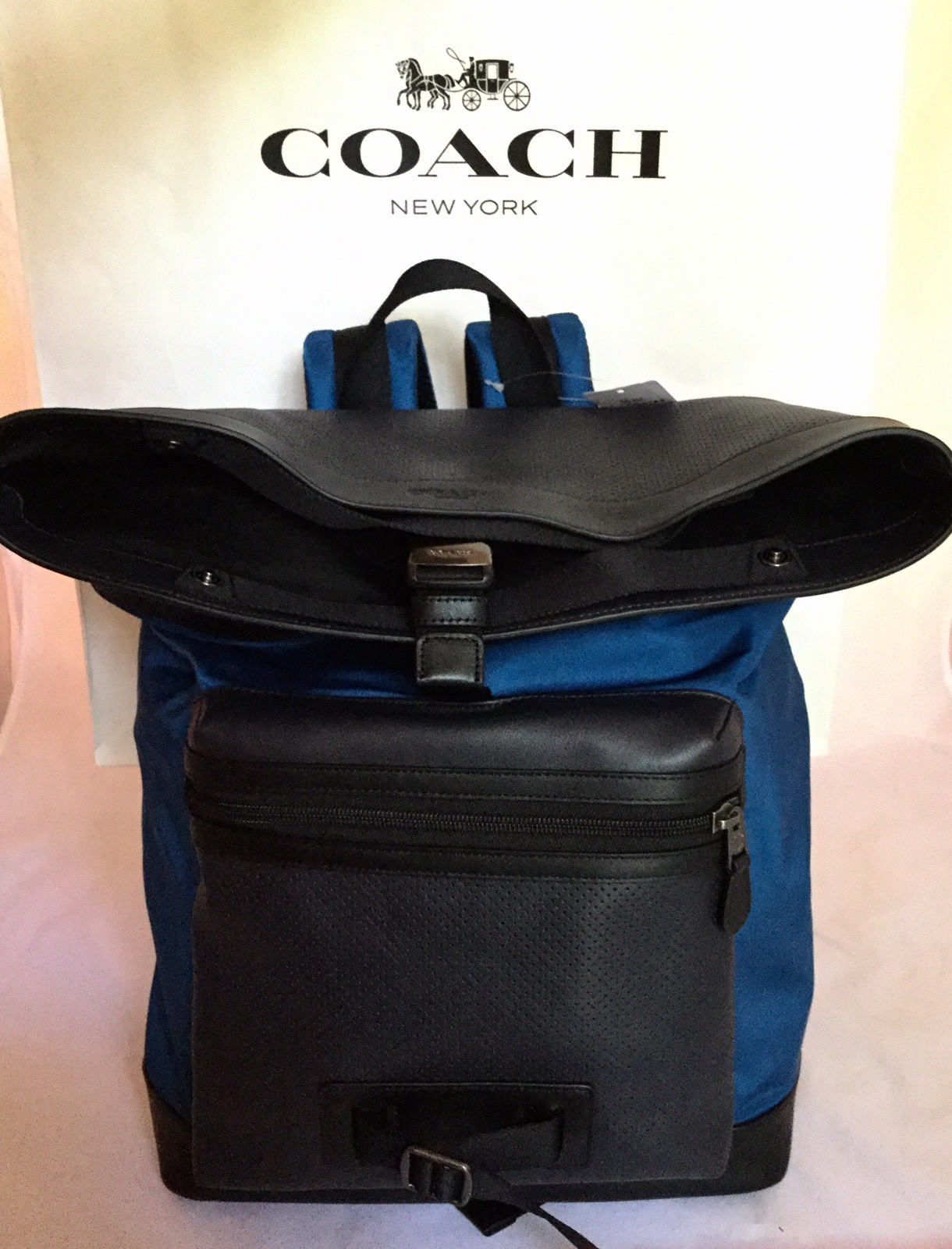 COACH F56662 Explorer Back Pack Perforated Mixed Materials Midnight/Denim NWT