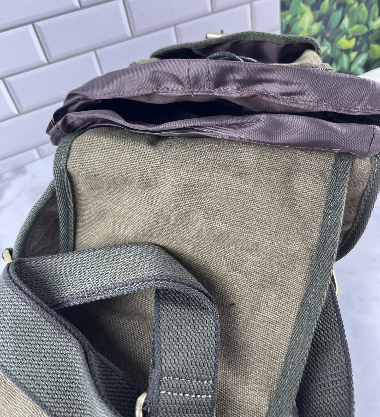 Kaukko Men’s Vintage Canvas Shoulder Messenger Bag Leather Patchwork Armygreen