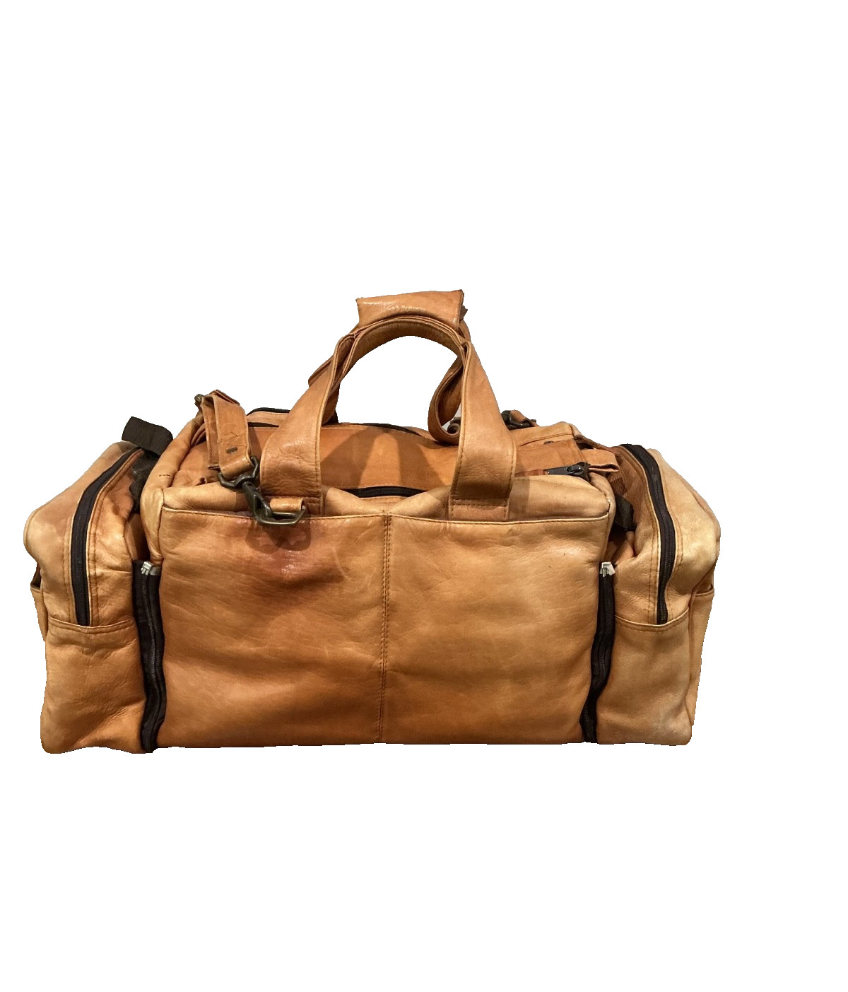 Vintage Leather Duffle/Weekender Bag Exterior & Interior Pockets Shoulder Strap
