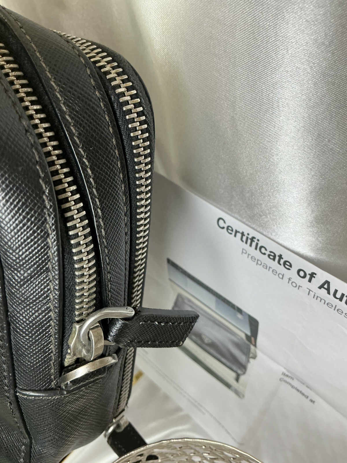 Preloved PRADA Portfolio Business Satchel Silver Hardware Saffiano Leather w COA