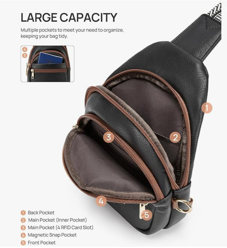 Unisex Sling Bag – Soft Vegan Leather Anti-Theft W/Adjustable Guitar-Style Strap