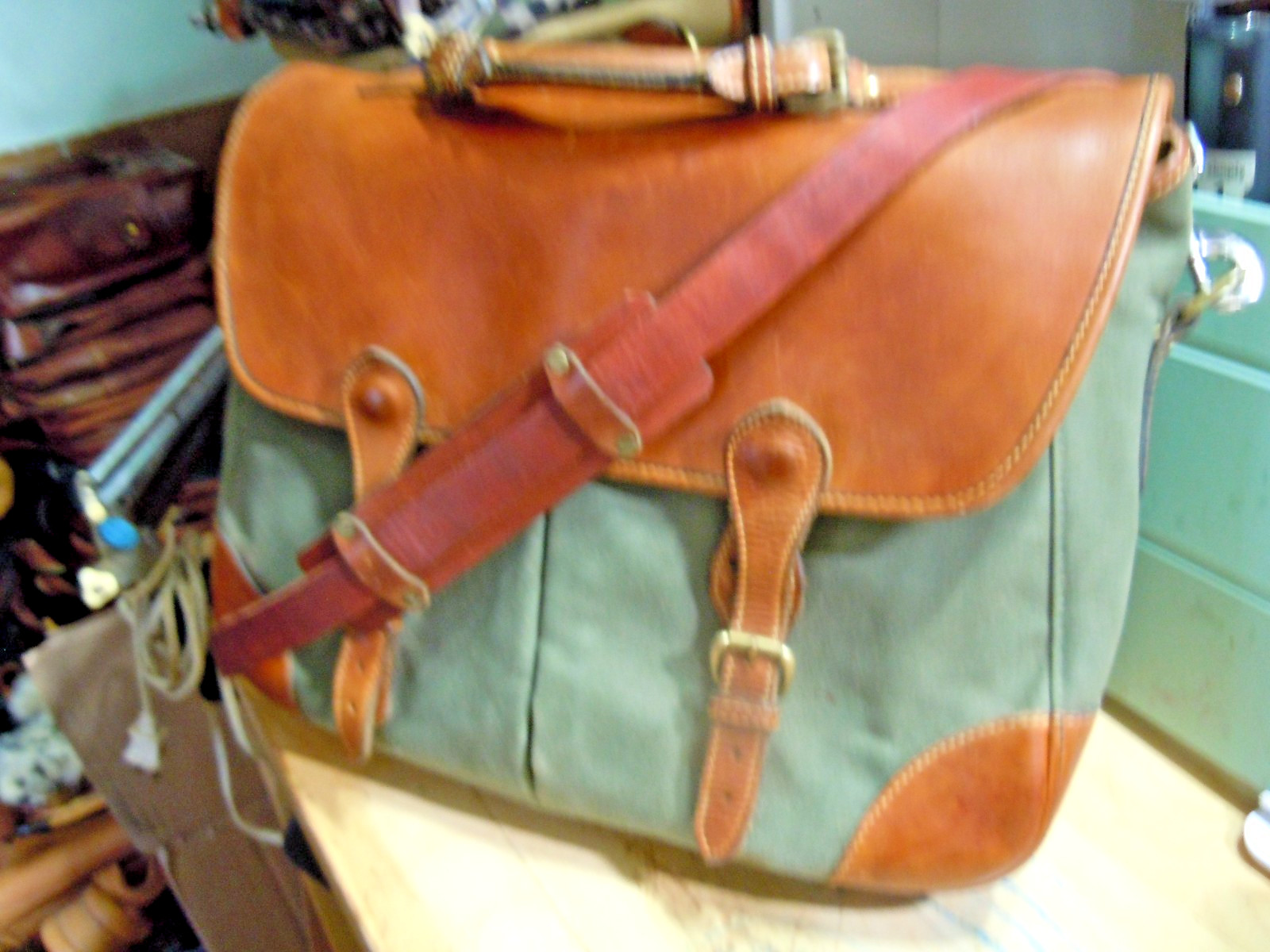 Vintage Land’s END Battenkill Leather Canvas Laptop messenger classic bag