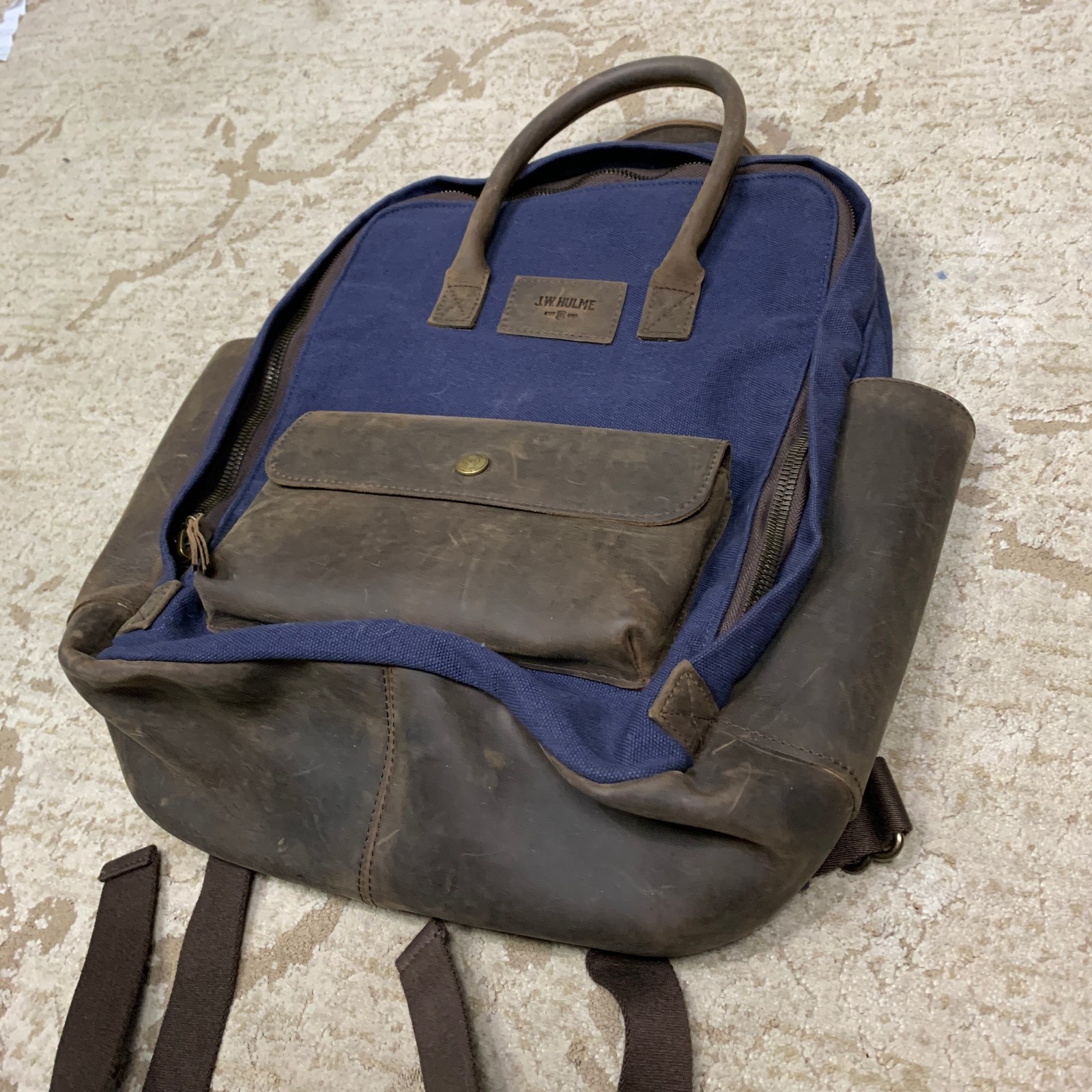 JW Hulme Leather Canvas Backpack Blue Brown