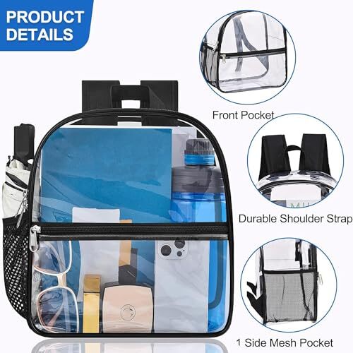 Clear Stadium Backpack 12x6x12 Small Clear Bag Stadium Approved Great for Black