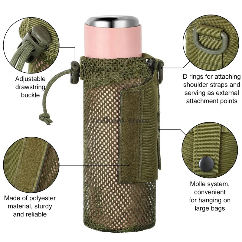 Tactical Molle Water Bottle Holder Outdoor Cycling Hiking Mesh Storage Bag