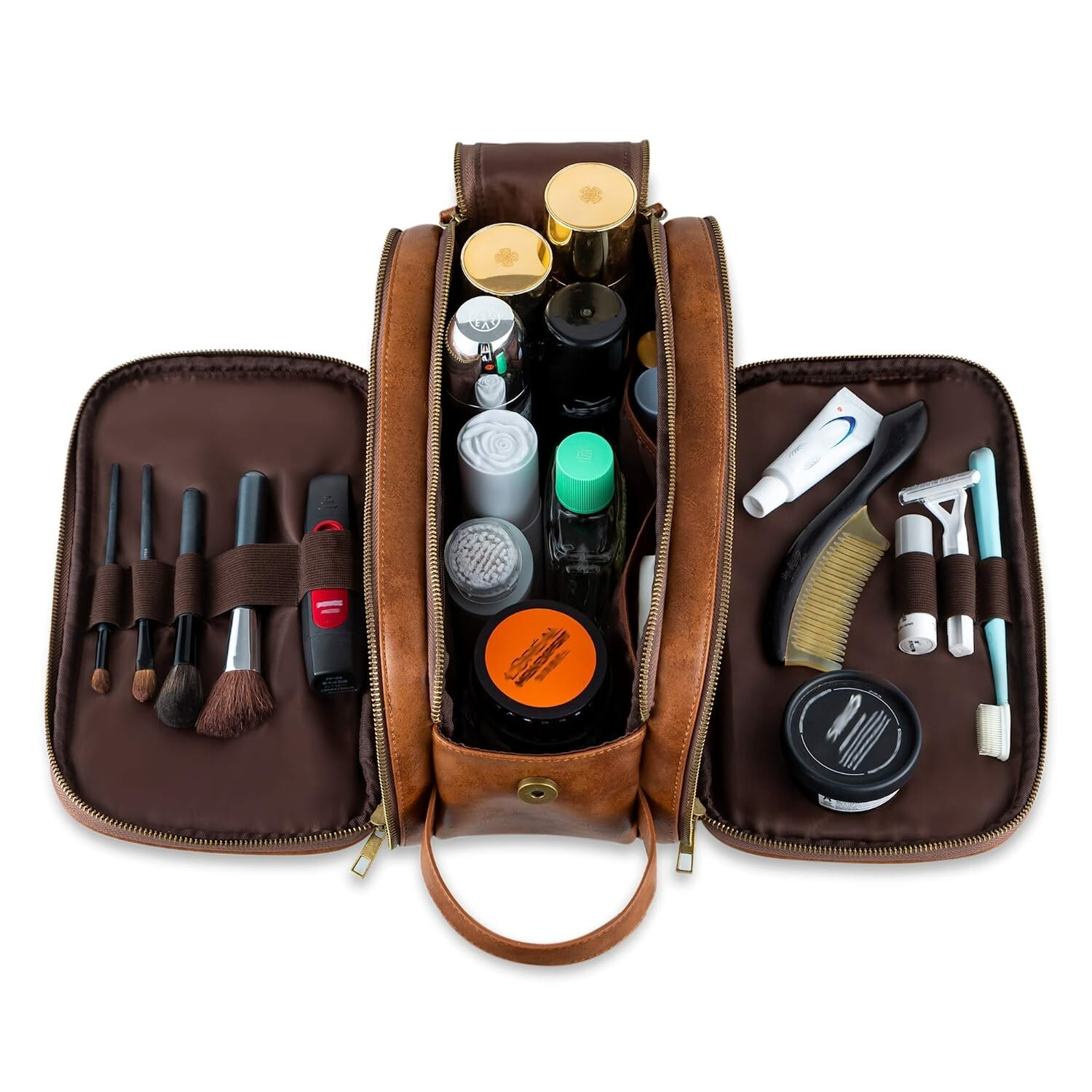 Elviros Toiletry Bag for Men Large Travel Shaving Dopp Kit Organizer PU Leather