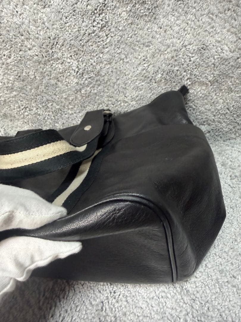BALLY Tote Bag Handbag Leather Black Designer Spacious Iconic 34x28x17cm