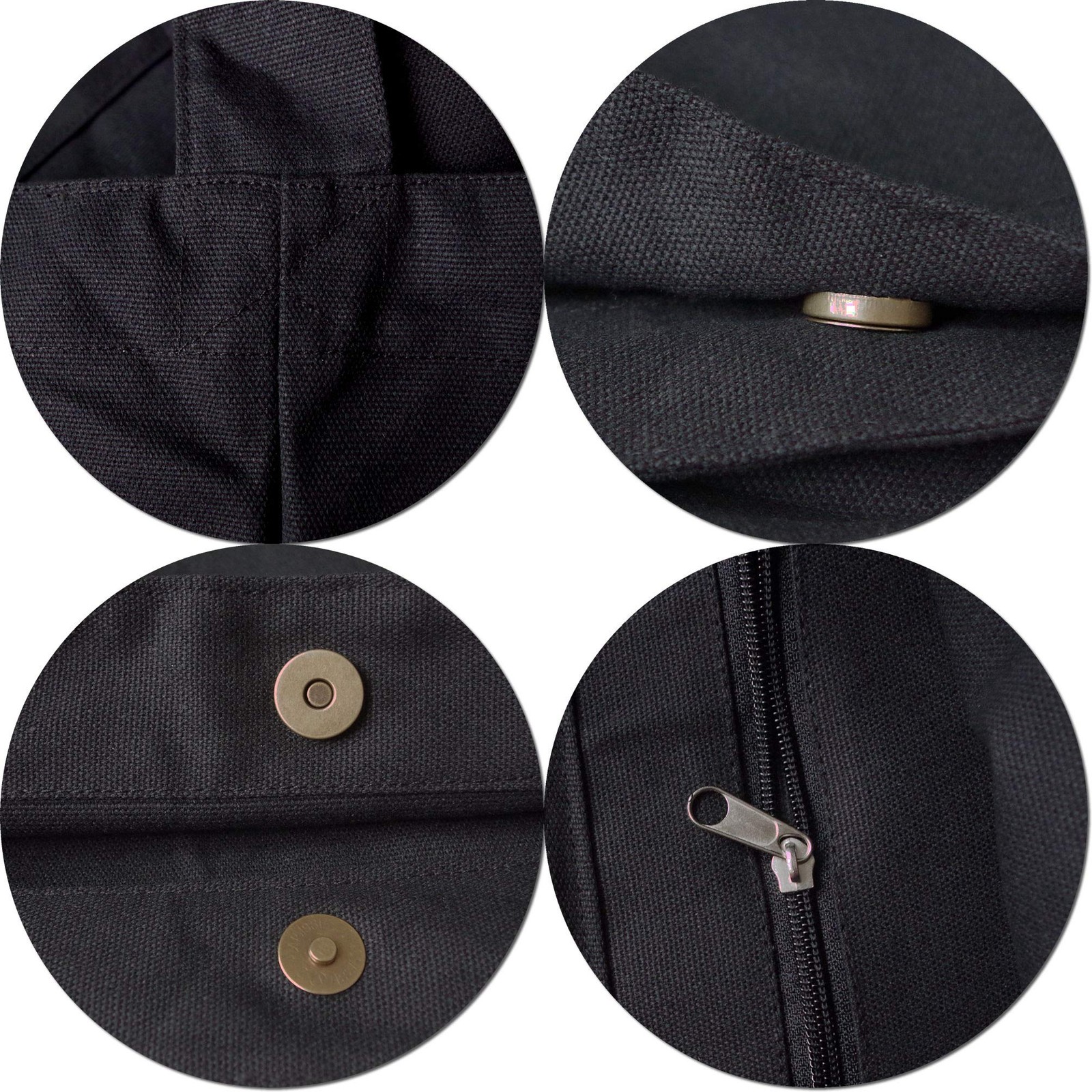 Colorful Seasons Canvas Bag with Magnetic Snap Large Size Simple Large, Black