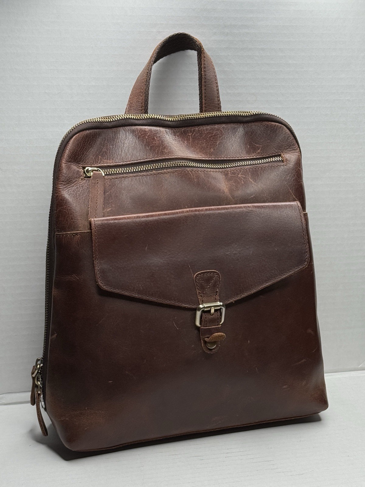 S-ZONE Genuine Buffalo Leather Backpack Purse Dark Brown Travel Laptop Bag 12.9”