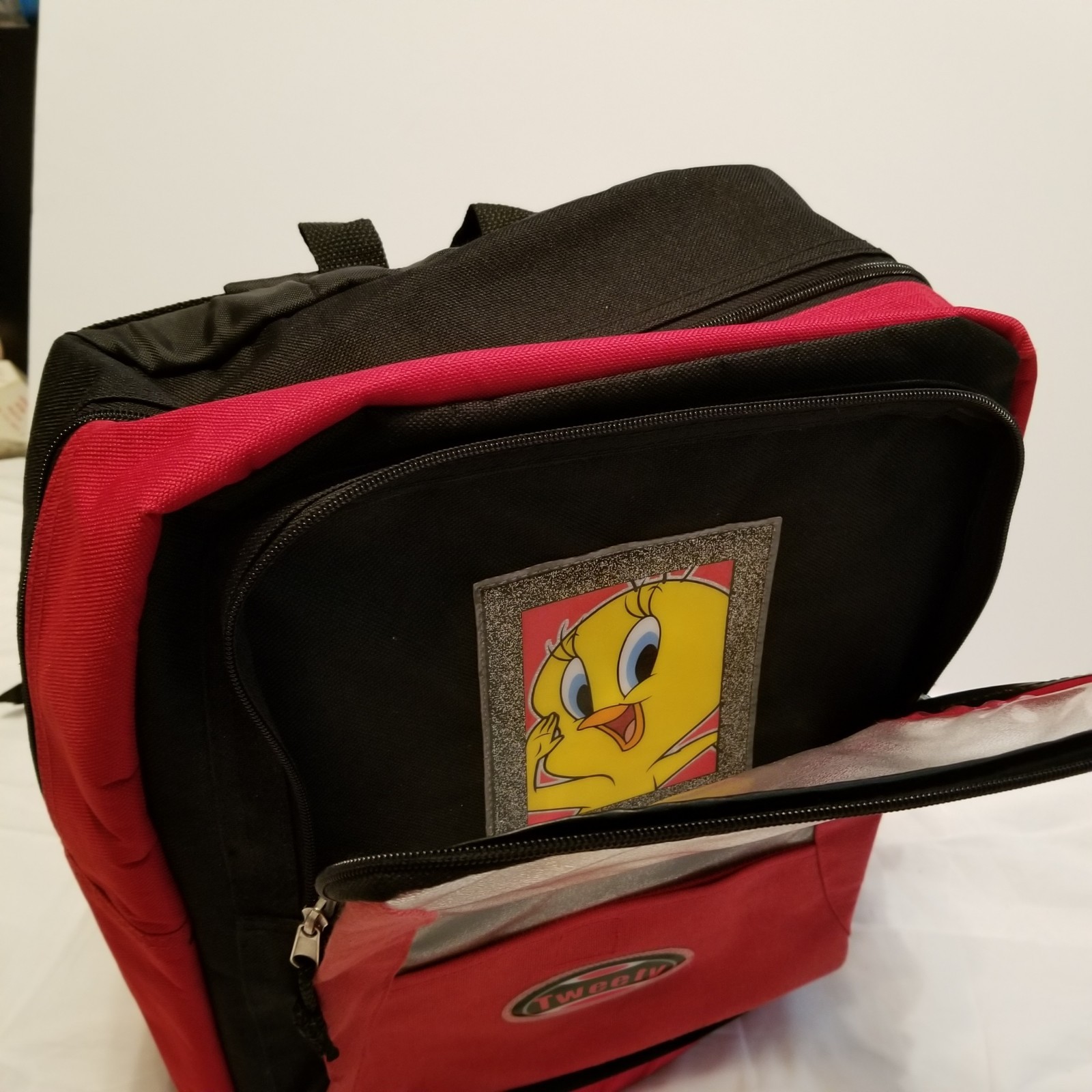 Tweety Bird Backpack Warner Brothers Bros Cotton Blend Canvas Black Red EUC