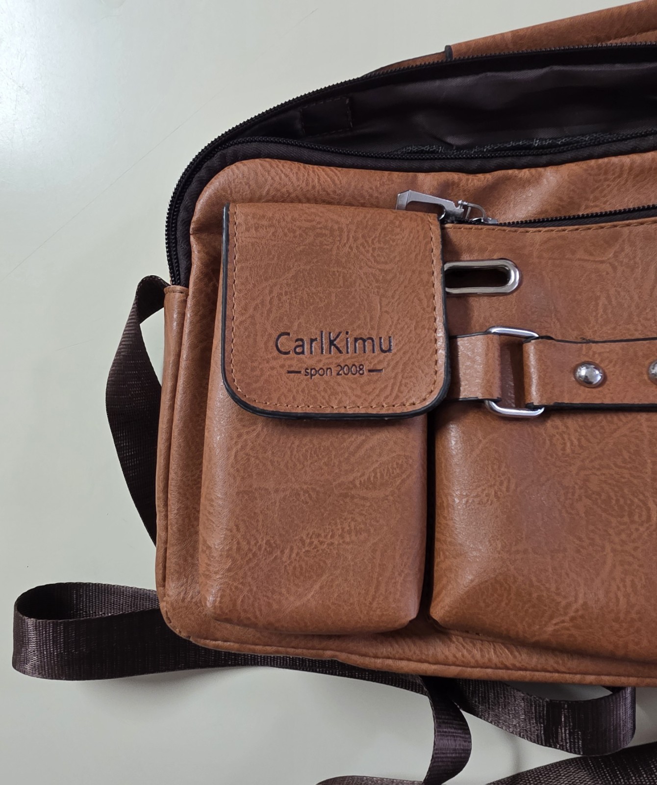 CarlKimu Vintage Camel Tan Spacious Multi-Pocket Messenger Shoulder Travel Bag