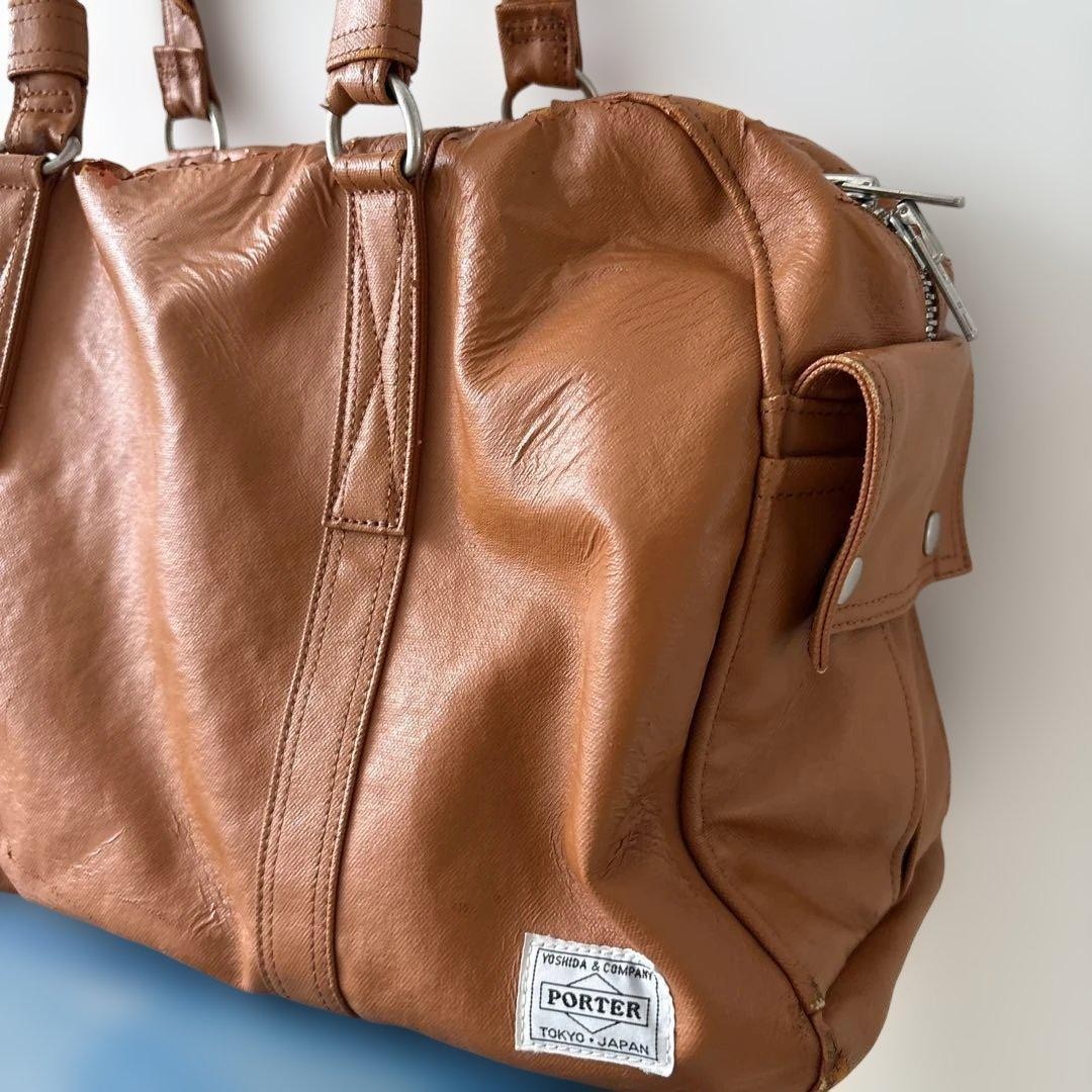 Yoshida & Co. Porter Boston bag, damaged, camel color, synthetic leather