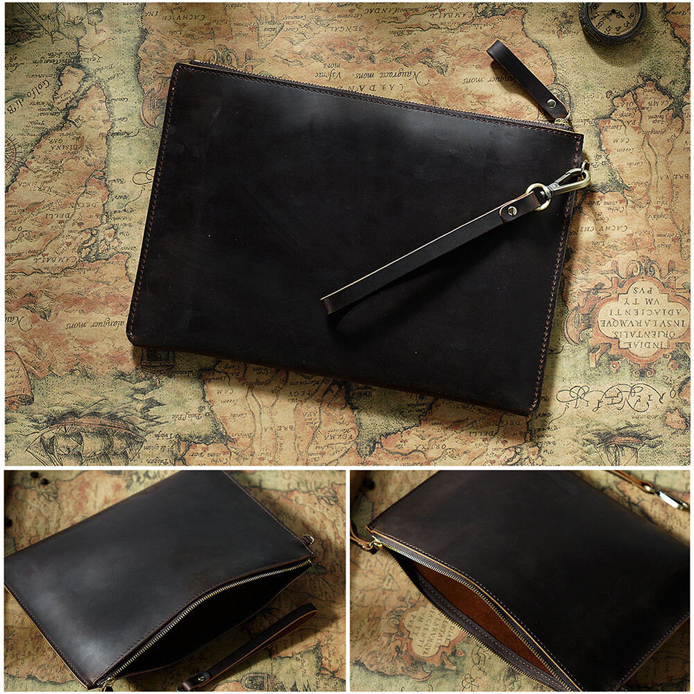 Men Genuine Leather Briefcase Wrist Clutch Wallet Organizer Tablet Bag For iPad