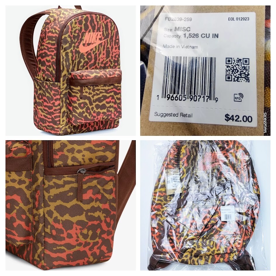 Nike Retro Backpack Brown Orange Animal Rare – Gym/Travel/School Day Bag NWT