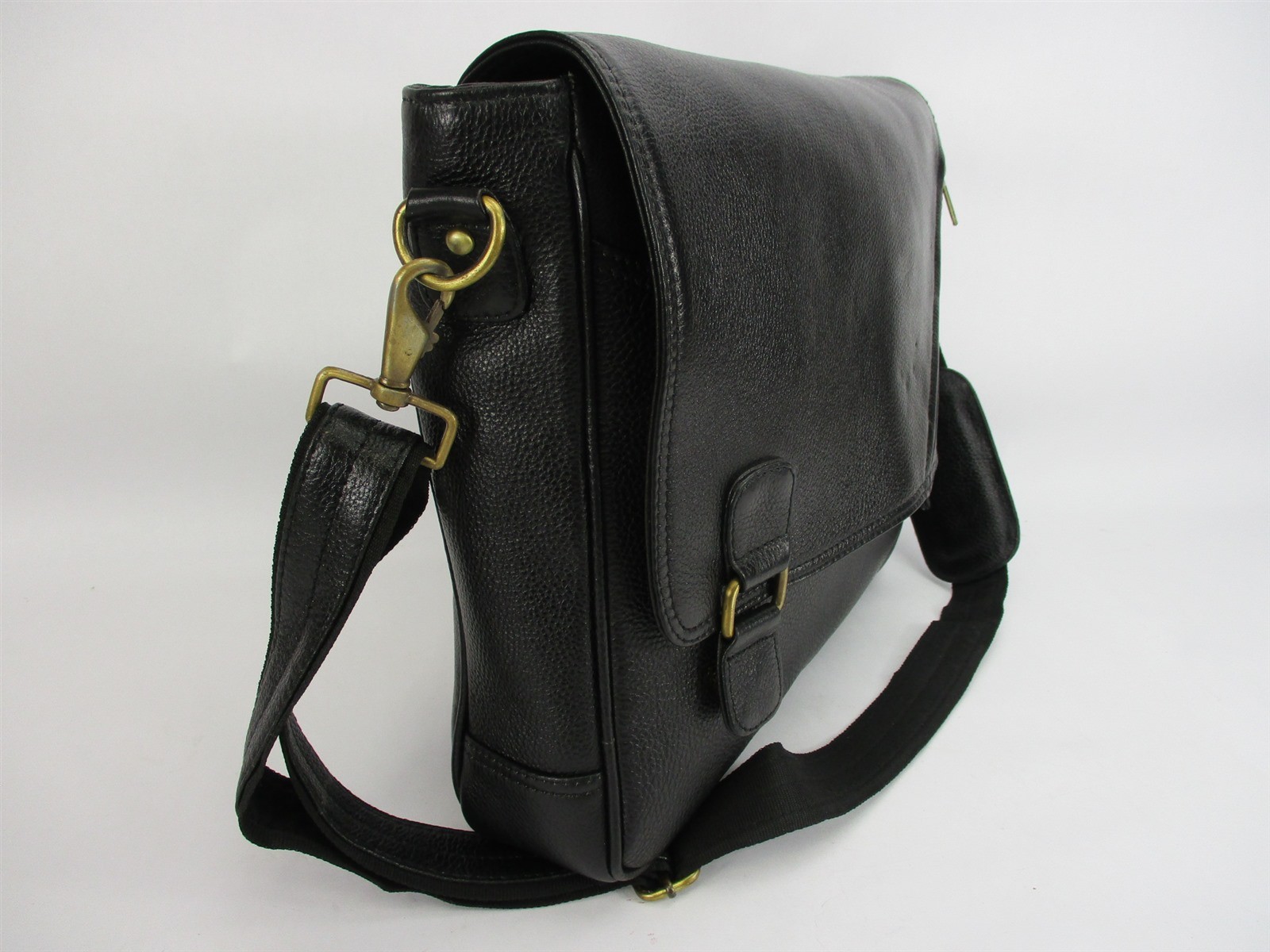 Genuine Grain Leather Messenger Shoulder Bag Briefcase Handmade Black 17x15x4″