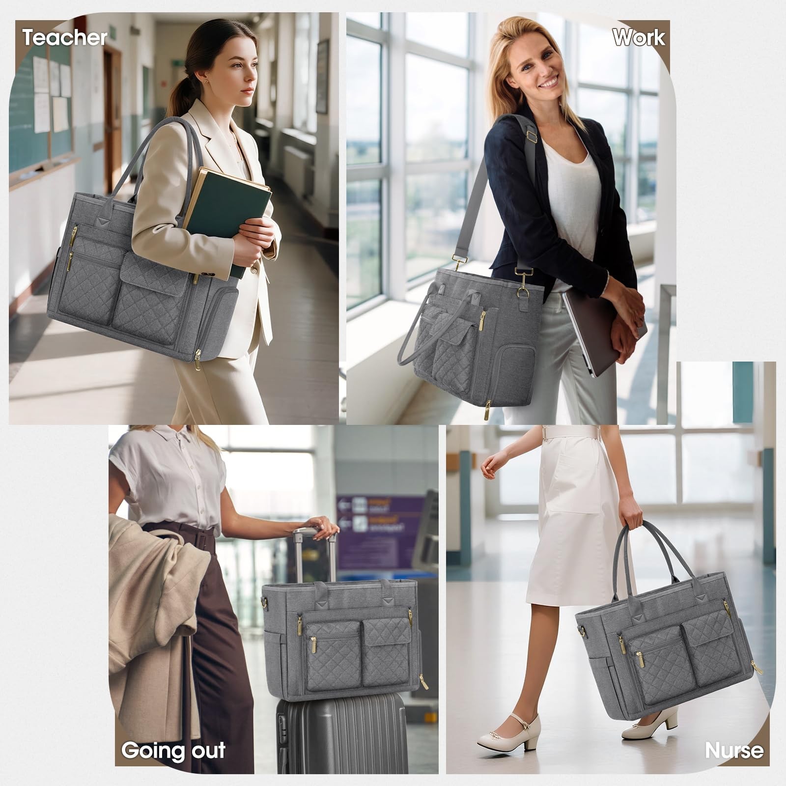Teacher Tote Bag With Insulated Lunch Compartment 15.6 Inch Laptop Work Bag