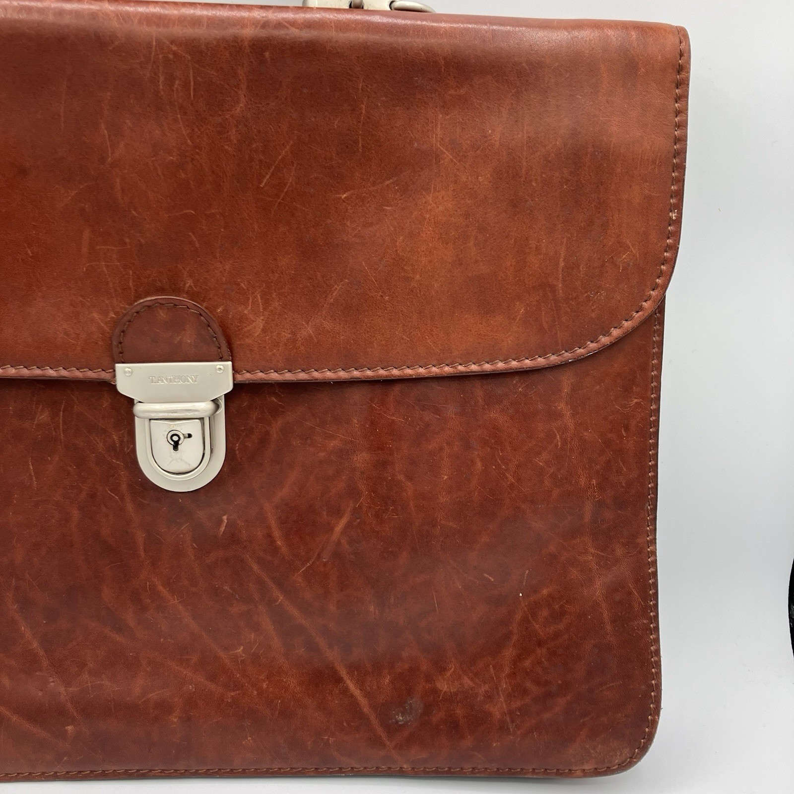 Vintage T Anthony Soft Flap Briefcase Italy Brown Leather Handle Pockets