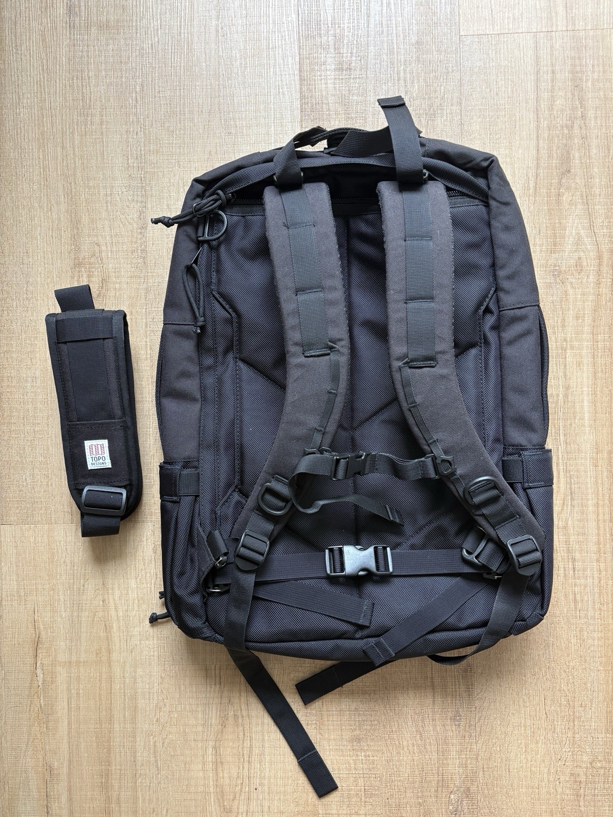 Topo Designs Global Travel Bag 30L Backpack, Black/Black W/ AirTag Holder