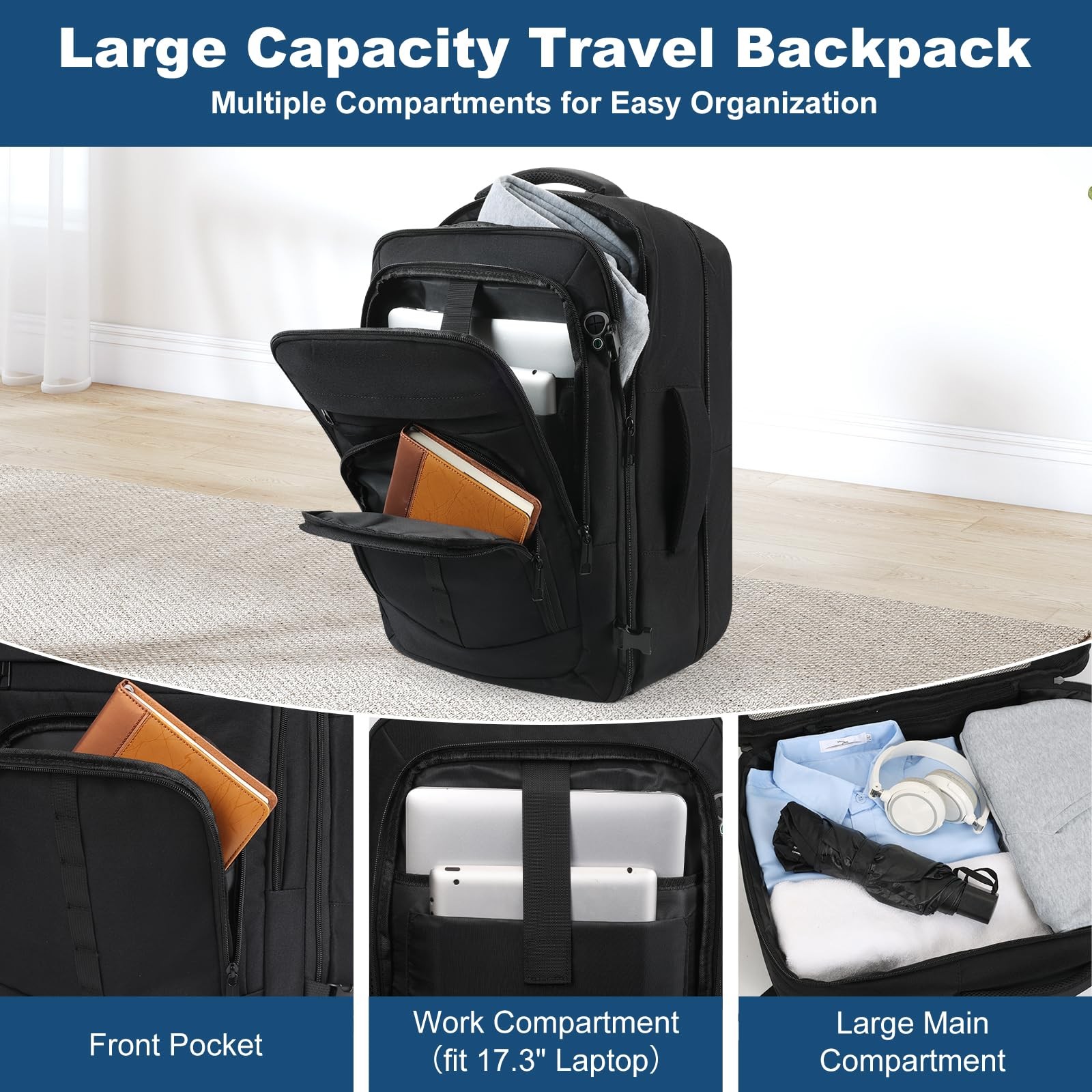 Travel Backpack,Carry on Backpack Expandable 40-50L with USB Cable Port,Fits …