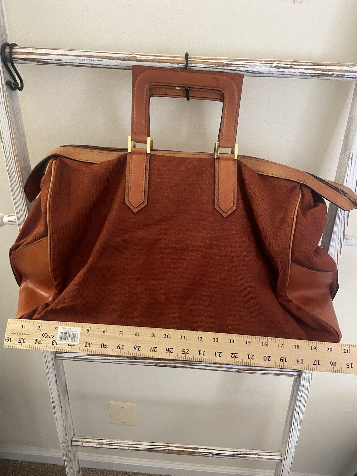 Yves Saint Laurent Vintage Canvas Red Brown Large Duffle Boston Bag, Fair Cond
