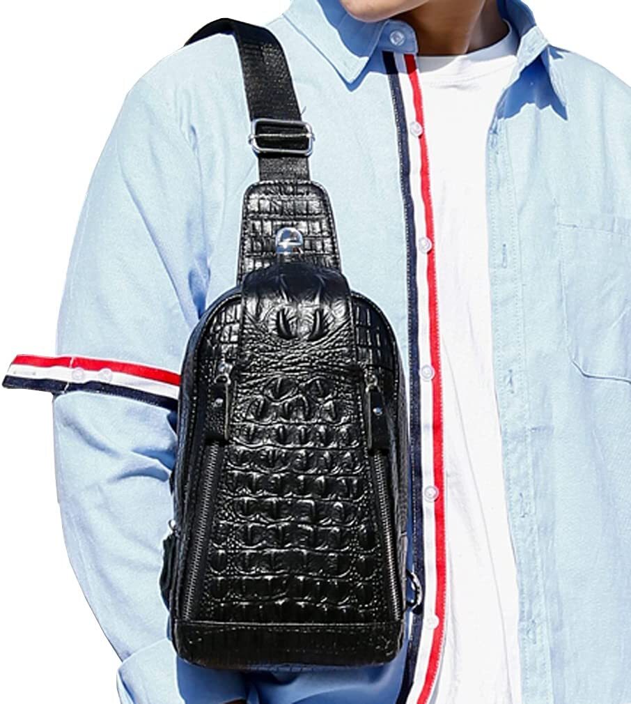 Men Luxury Crocodile Pattern Sling Bag Chest Shoulder Daypack Crossbody Bag Gift