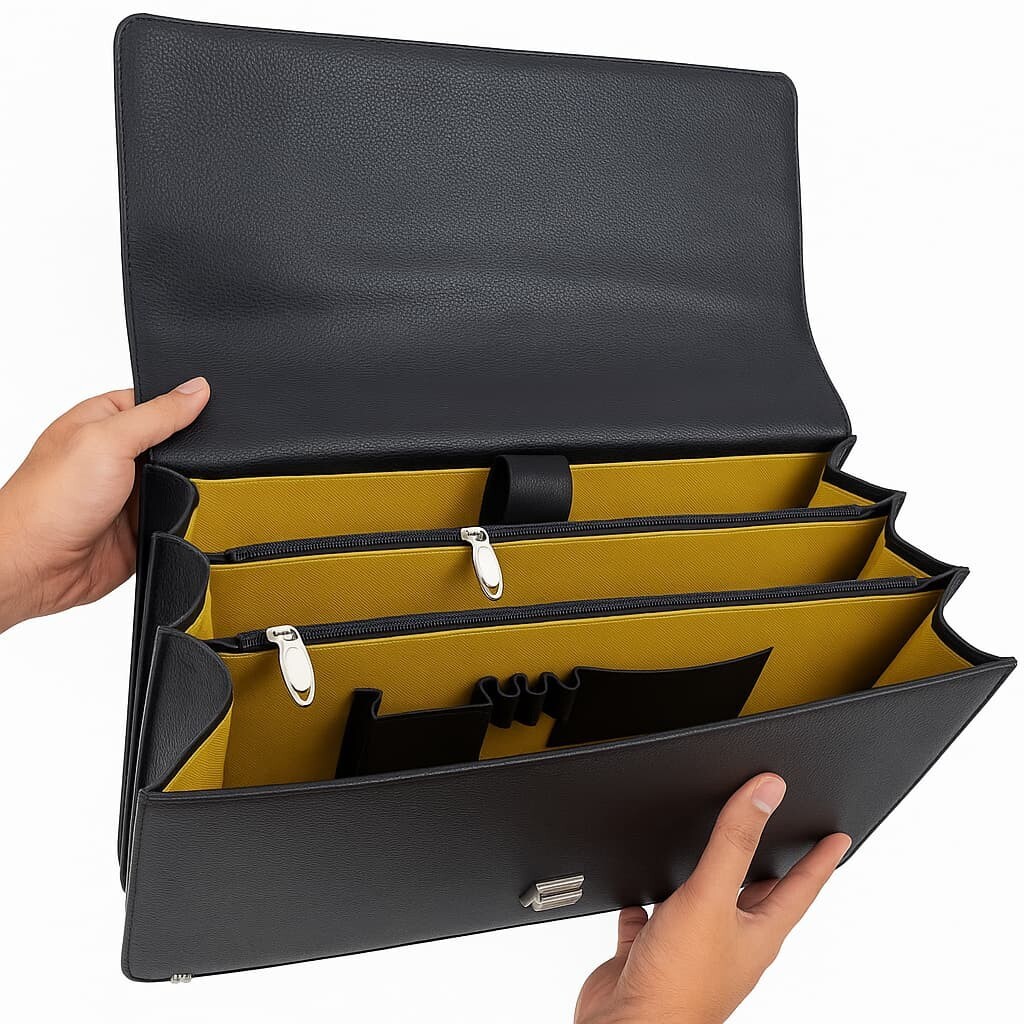 Premium Black Cow Leather Office Bag | Men’s Briefcase with Metal Lock