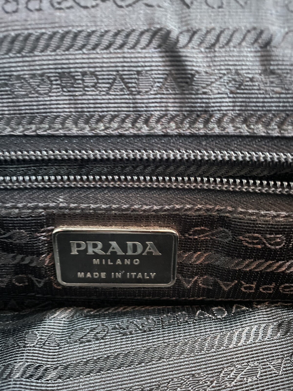 Prada Mens Single Handle Double Logo Clasp Large Briefcase Black Leather Nylon