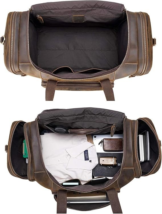 Full Grain Leather Duffle Bag Travel Weekender Overnight Thick Large Unisex Bag