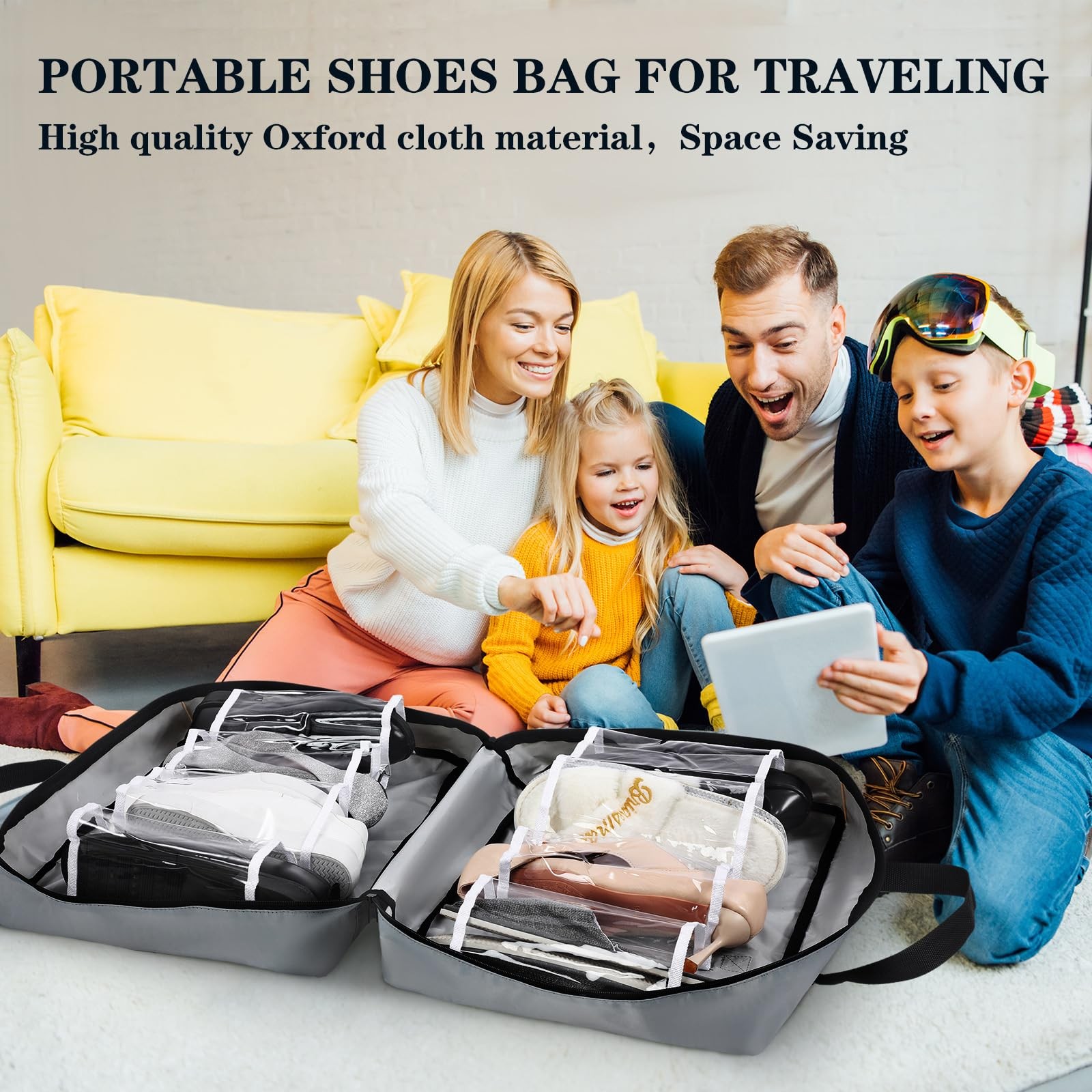 Vinsatin 2 Pcs Shoe Bags for Travel with Handle Zipper Light Gray, Beige